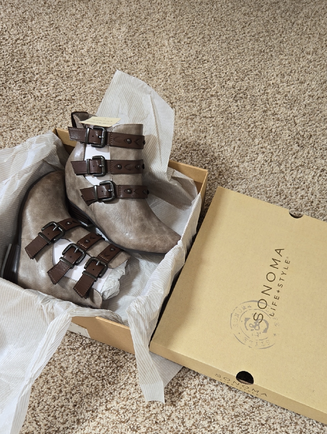 Sole Society Taupe Buckle Ankle Boots